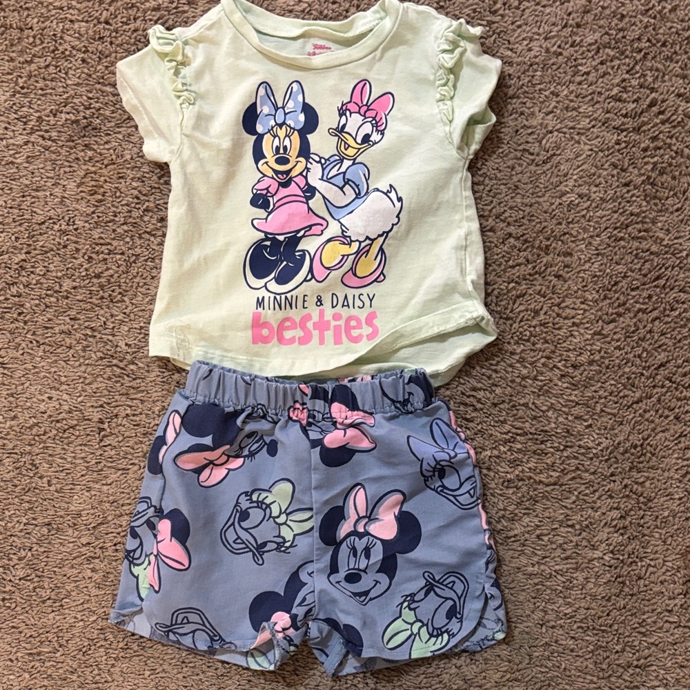 Disney Minnie Infant Tee in Light Green with Pink and Navy Accents
